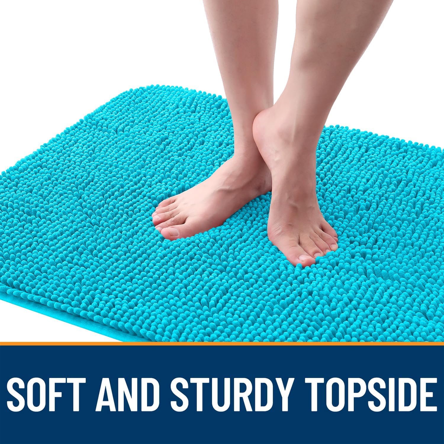 OLANLY Dog Door Mat - Absorbent Non-Slip Mud Mat for Indoor Use | Quick Dry Chenille, Aqua Blue, 47x17