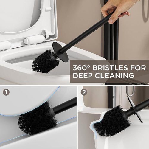 FORIOUS Toilet Brush Set - Heavy Duty 304 Stainless Steel with Holder | Matte Black, Space-Saving Design