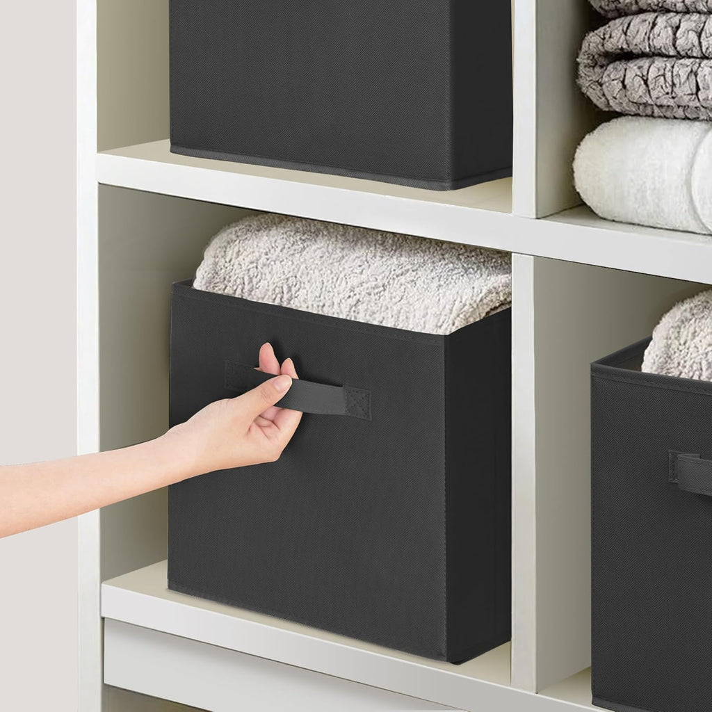 Skiennix 11 Inch Fabric Storage Cubes - Sturdy Foldable Bins for Clothes & Blankets | 8 Pack, Black