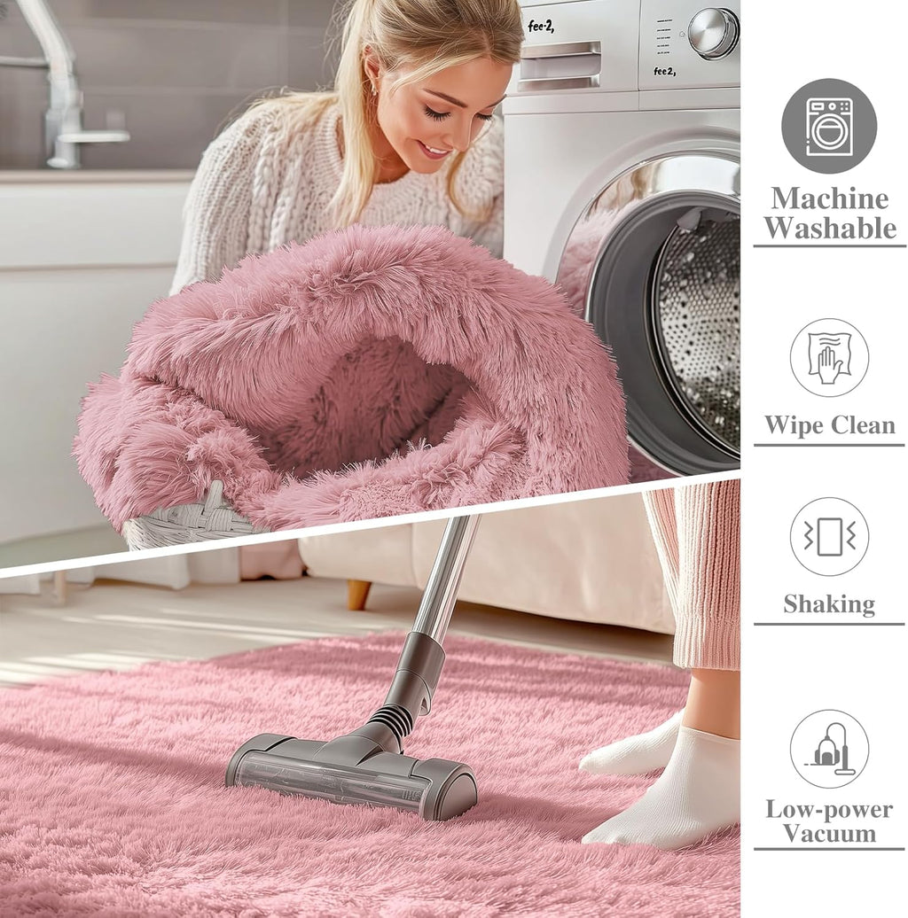 OLANLY Soft Fluffy Shaggy Bedside Rug - Machine Washable 3x5 for Kids & Nursery | Pale Pink Home Decor