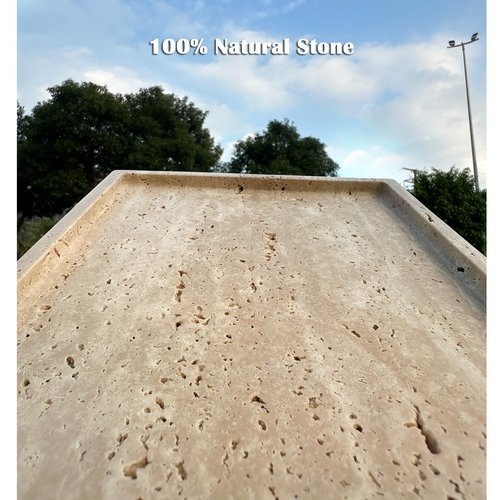 OAIQNUJ Travertine Stone Tray for Coffee Table, 12 x 8 inch Rectangle Marble Vanity Tray for Bathroom Countertop, Decorative Dish for Perfume Jewelry (Beige Travertine)