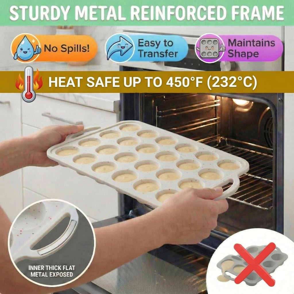 Skiennix Silicone Muffin Pan Set - 2-Pack Regular 12-Cup & Mini 24-Cup | Nonstick, BPA-Free, Dishwasher-Safe, Cream