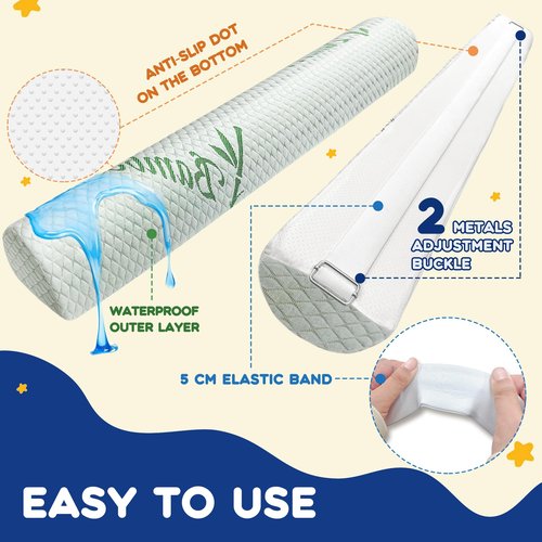Waterproof Baby Bed Bumper for Toddler with Adjustable Band, Soft Kid Foam Bed Rail for Rental, Vacational, Full, Queen, Twin, King Size Bed, Green, 1 Pack