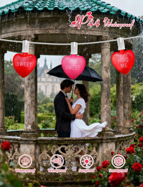 Hobbynors 10.5ft Heart String Lights with 10 LED Red & Pink Hearts, Messages: KISS ME/Love. Connectable, Waterproof Valentine's/Bedroom/Wedding/Dorm/Patio Decor. Plug-in, No Batteries.