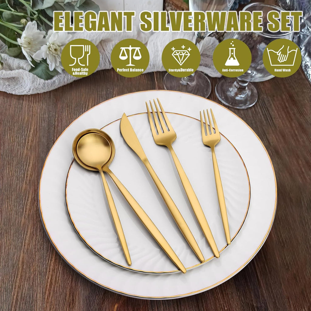 Terlulu Stainless Steel Flatware Set - 20 Piece Gold & Silver Cutlery Set for 4 | Elegant Utensils for Home & Weddings