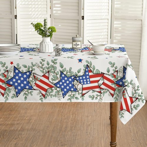 Horaldaily Tablecloth - 60x84 Inch Patriotic Eucalyptus Star Design for 4th of July Celebrations
