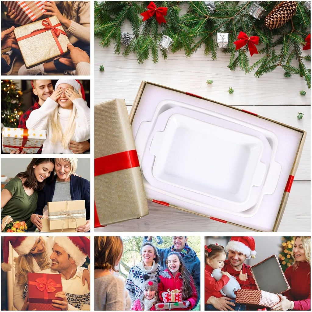 **Ceramic Baking Dish Set - 2-Piece Oven Safe Casserole Pans for Lasagna & Cake | White 4.4QT & 1.8QT**