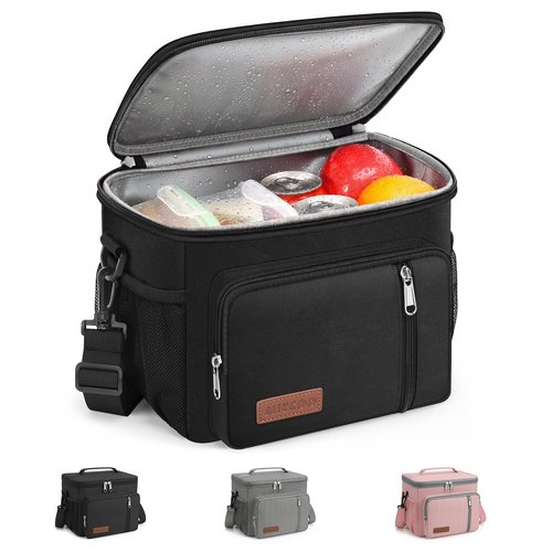 MIYCOO Lunch Bag for Men Women, Insulated Lunch Box Leakproof Cooler Tote, Reusable Soft Bag with Shoulder Strap for Work, Picnic, Beach & Travel, 12-Can (9L) -Black