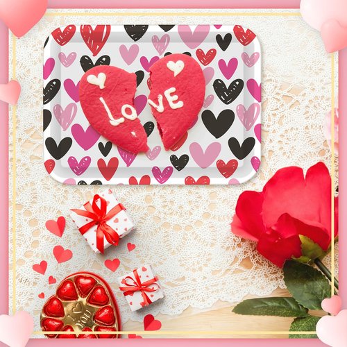 Ferrochef 4 Pcs Valentine's Day Serving Tray 13 x 10 Inch Heart Reusable Serving Platter Melamine Dessert Plate Dish for Valentine's Day Party Decorations Supplies