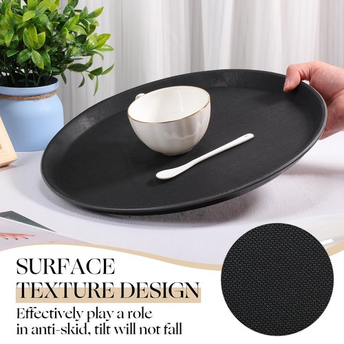 Zopeal 8 Pieces Black Round Restaurant Serving Tray, Plastic Non Slip Surface Food Meals Server Tray with Raised Edges for Home, Kitchen, Restaurant, Cafeteria, Bar (11",14",16",18")