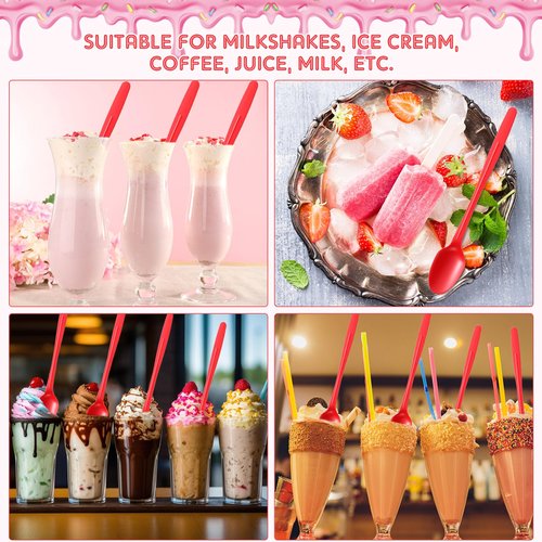 Potchen 1000 Pcs Extra Long Spoons for Ice Cream Floats Plastic Sundae Spoons Bulk 8 Inch Long Handle Spoon Heavy Duty for Ice Cream Milkshakes Tea Cocktails Root Beer Float and Tall Beverages (Red)