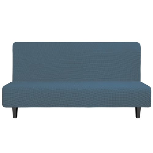 Easy-Going Stretch Futon Slipcover Armless Futon Bed Cover Furniture Protector Without Armrests with Elastic Bottom for Kids, Soft Jacquard Fabric Small Checks (Large, Bluestone)