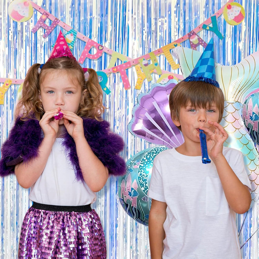 Skiennix Iridescent Foil Curtain Backdrop - 5 Pack Metallic Tinsel Fringe for Parties & Events