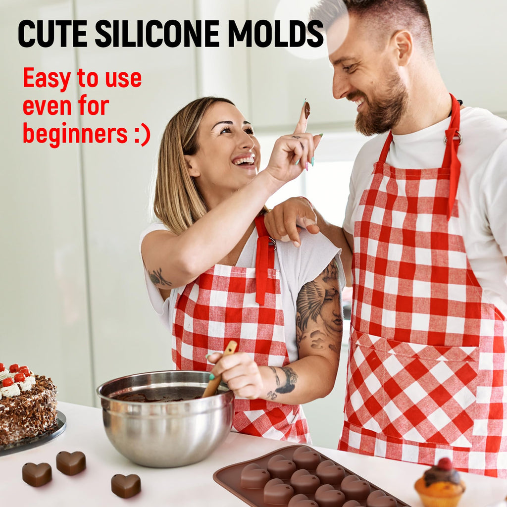 Chocolate Moulds Silicone - Set of 6 - Non-Stick & Food Grade Silicone Chocolate Mould for Jelly Candies, Truffles, Bath Melts & Candles - Free Recipes eBook - Gift-Ready for St.Valentine