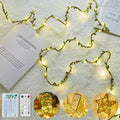 Minetom Vine Fairy Lights Battery Operated: 21ft 60 LED Leaf-Embellished Hemp Rope Fairy Lights with Remote - Twinkle String Lights for Girls Bedroom Dorm Room Wall Decorations