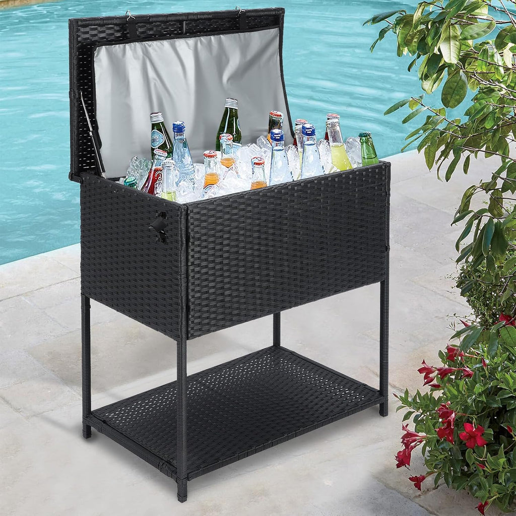 Skiennix 80 Quart Ice Chest Cooler Cart - Outdoor Beverage Stand with Bottle Opener for Parties & Patios