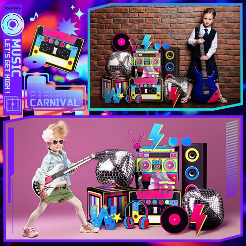 Saypacck 14 Pcs 80s 90s Party Decorations Hip Hop Favor Set Large Paper Boombox Boxes Novelty Treat Boxes Boom Cassette for Retro 1980s 1990s Theme Birthday Neon Disco Music Party Supplies