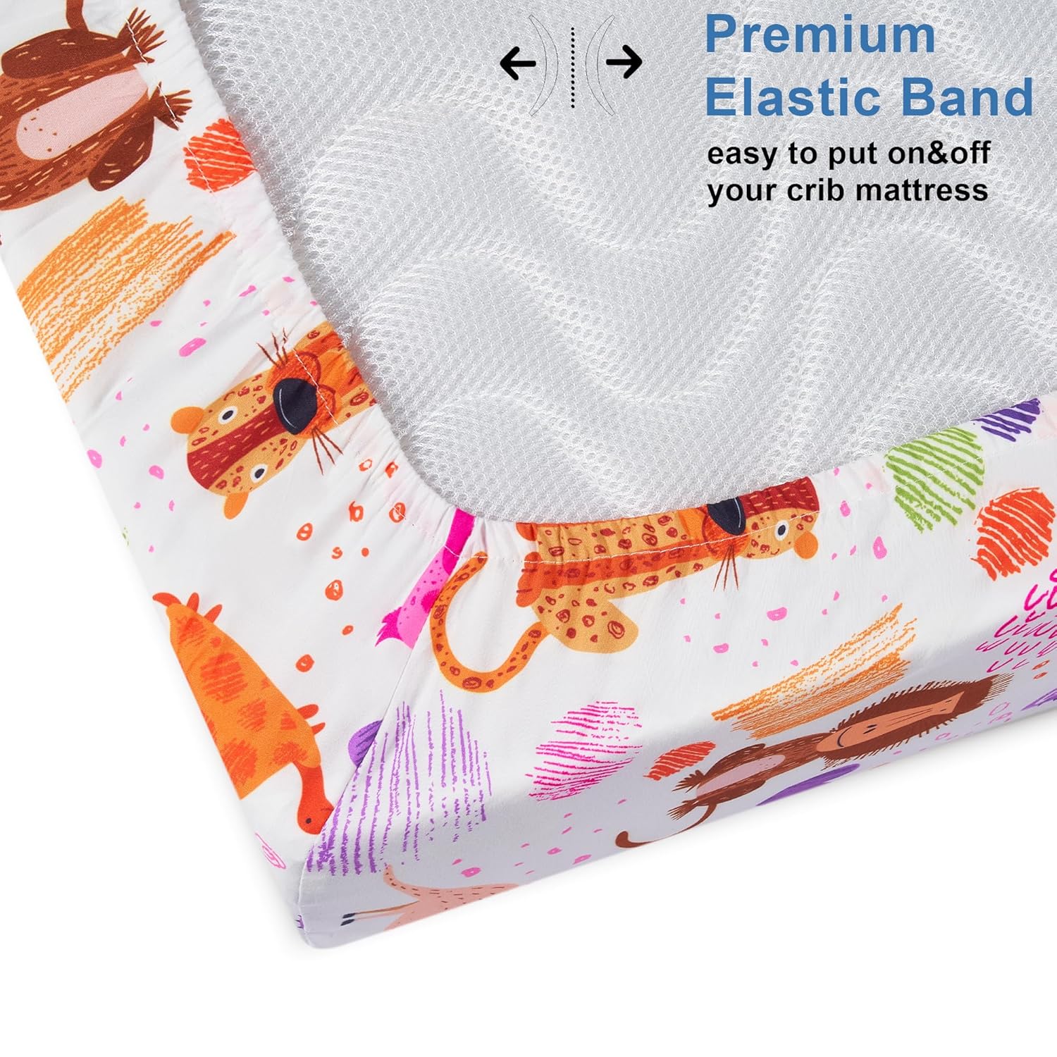 TILLYOU Baby Crib Sheets - Super Soft Toddler Bed Sheets, 2-Pack for Standard Crib Mattress 28x52in | Animal Graffiti