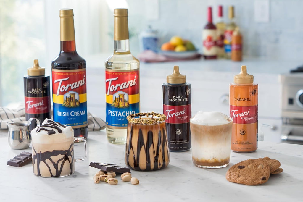 Torani Puremade Dessert & Drink Sauce Variety Pack - Chocolate Caramel, Dark Chocolate, White Chocolate | 16.5 fl oz (Set of 4)