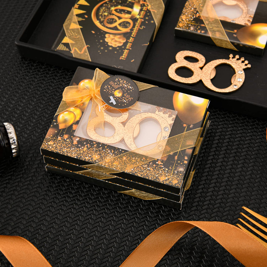 KaGrbves 50 Packs 80 Bottle Openers for 80th Birthday Party Favors Gifts or Souvenirs for Guests 80th Wedding Anniversary Party Favor Gold and Black Theme Party Decorations (80)