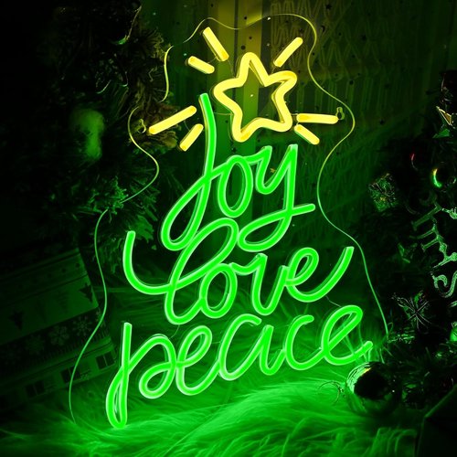 Christmas Tree Neon Sign - USB Powered LED Wall Decor for Peace, Love & Joy | Perfect Holiday Gift