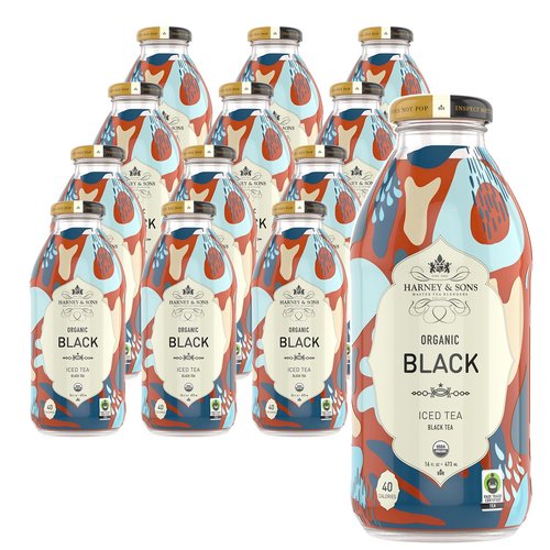 Harney & Sons Organic Black Iced Tea, Glass Bottles,16 oz bottles (Pack of 12)