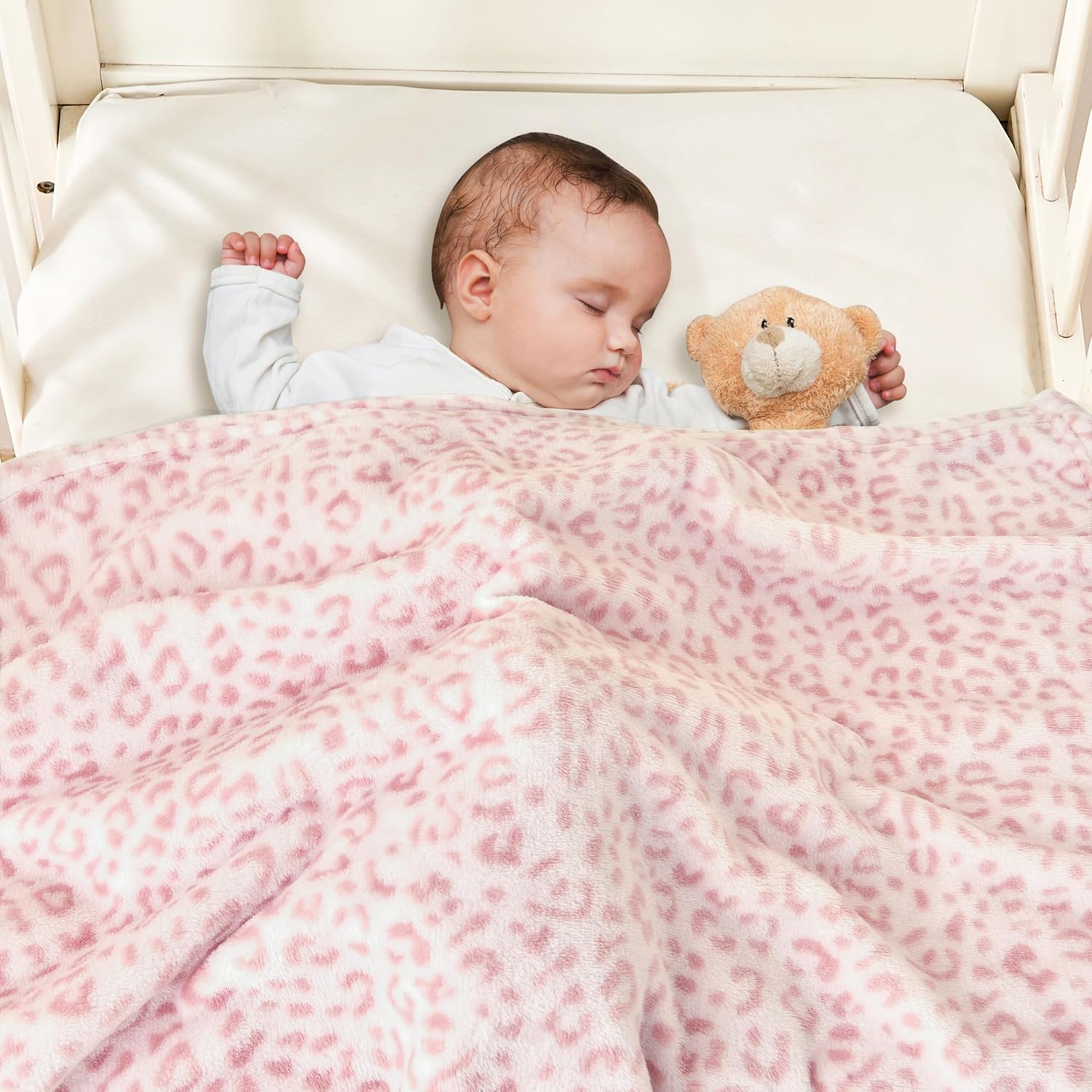 Yurhap Leopard Print Baby Blanket - Ultra Soft Cozy Fleece for Girls | 30"x40", Light Pink