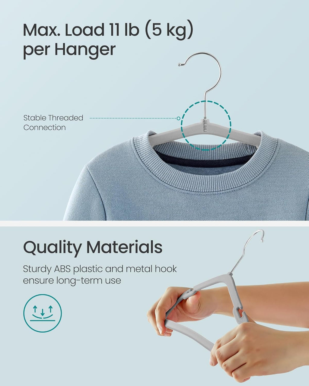 SONGMICS Kids Hangers - 50 Pack Non-Slip Velvet Baby Hangers | Space-Saving Design, Dove Gray, 14 x 8 Inches