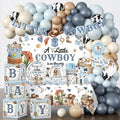 cocomigo 287Pcs Cowboy Baby Shower Decorations, All-in-1 Supplies Pack, Includes 25 Tableware, A Little Cowboy is on the Way Backdrop Tablecloth, Balloon Kit for Baby Boy Shower Decorations