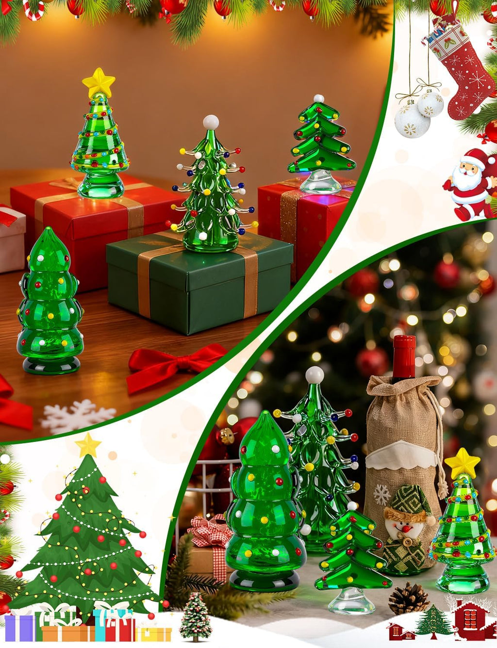 Skiennix Blown Glass Christmas Tree Decor - Mini Figurines for Festive Home Decoration | 4 Pcs Set