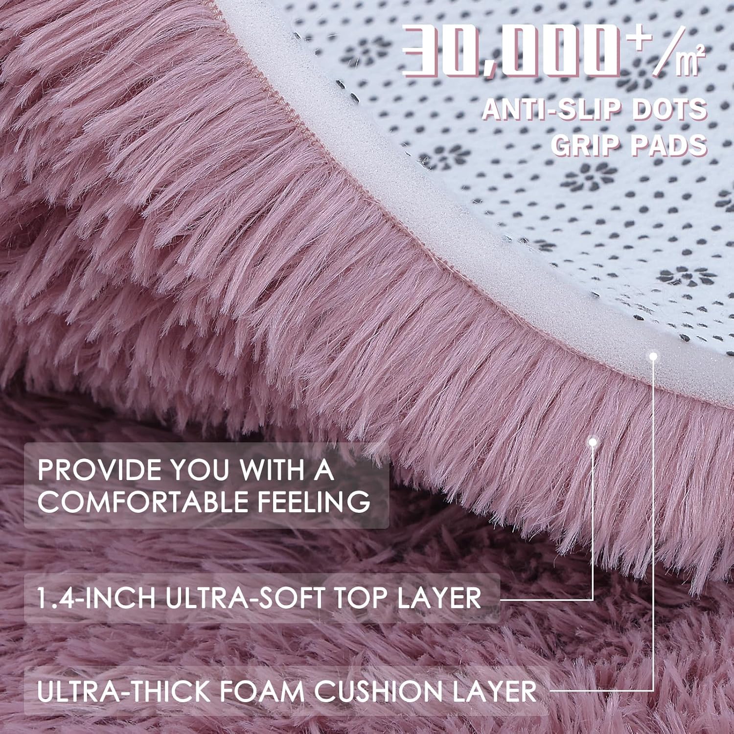 OLANLY Blush Round Area Rug - Soft, Machine Washable 2 ft Circle Carpet for Bedroom & Nursery Decor