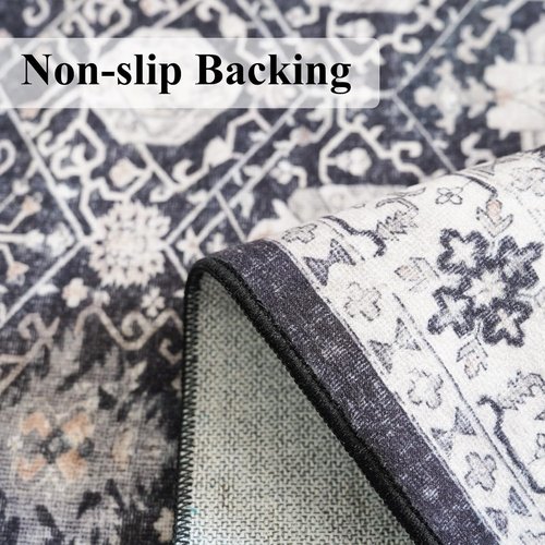 Hallway Washable Runner Rug - Vintage Non-Slip 3x10 Soft Floor Mat for Kitchen, Entryway & Living Room | Black