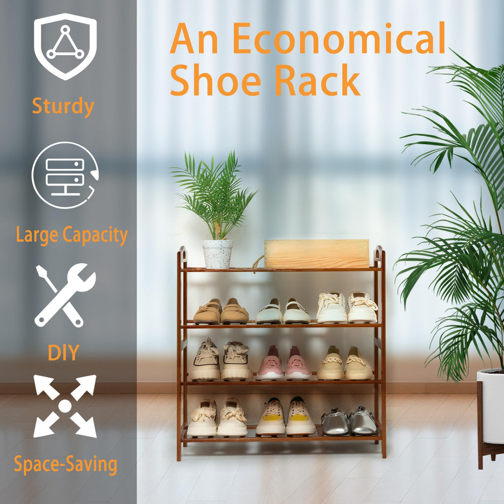 RMXANL 4 Tier Bamboo Shoe Rack, Free Standing Shoes Rack Shoe Shelf Shoe Organizer for Closet, Entryway, Bedroom, Living Room, Front Door, Studio, Bathroom