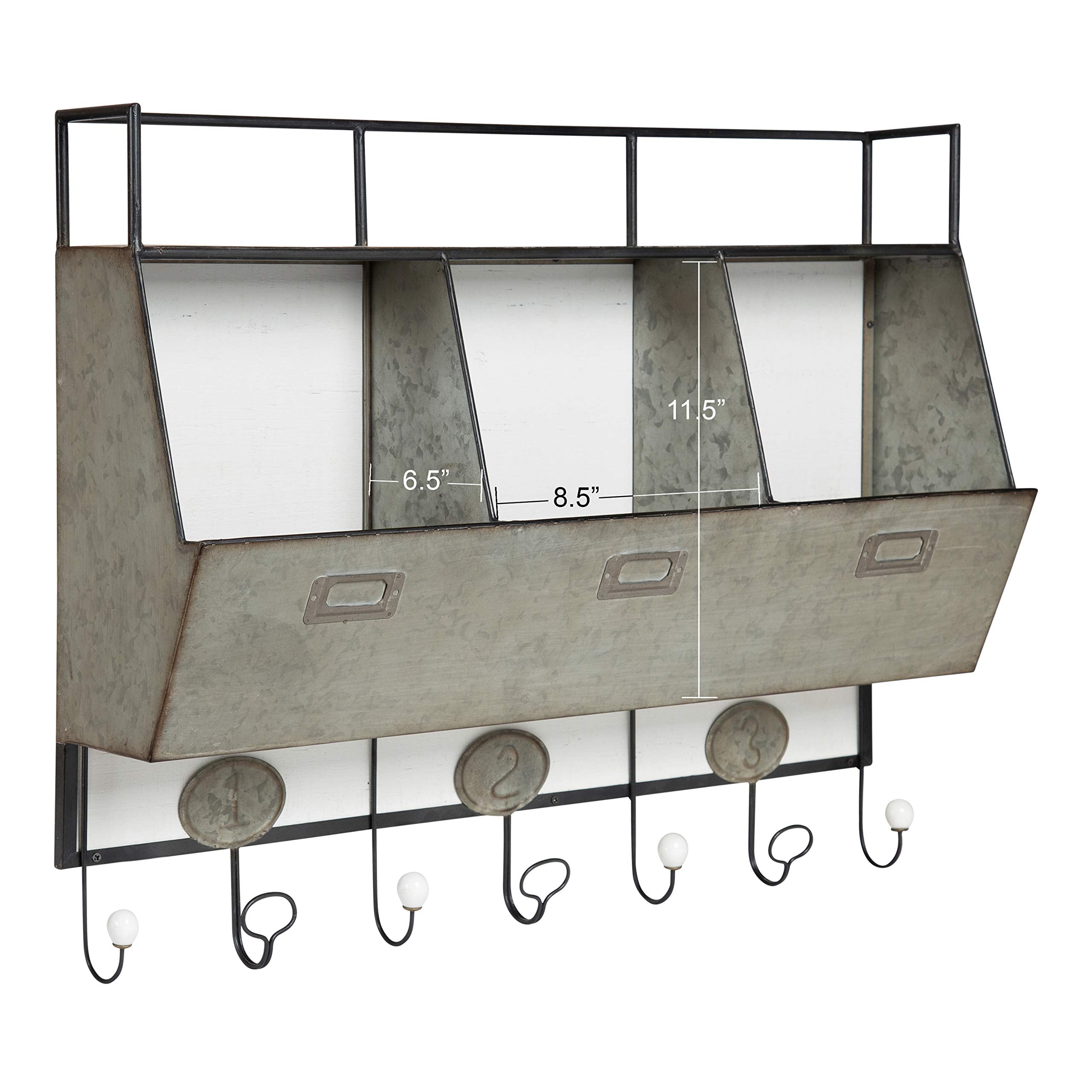 Kate and Laurel Arnica Antique White Wood and Metal Wall Storage Pockets with Hooks