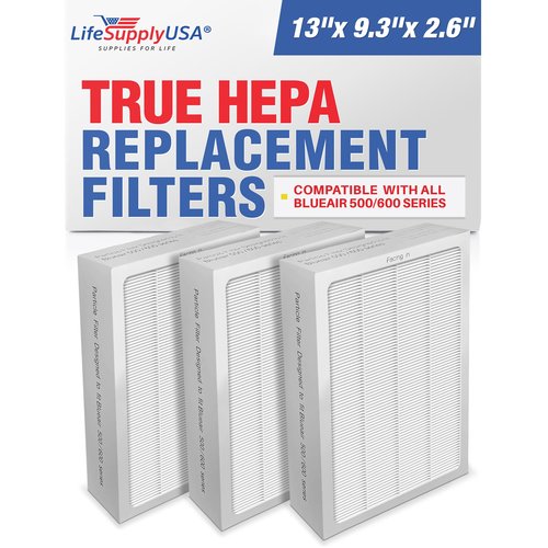 Classic 500/600 Series HEPA Particle Filter Replacement Compatible with Blueair Air Purifier Models 501 503 505 510 550E 555EB 601 603 605 650E by LifeSupplyUSA (3-Pack)