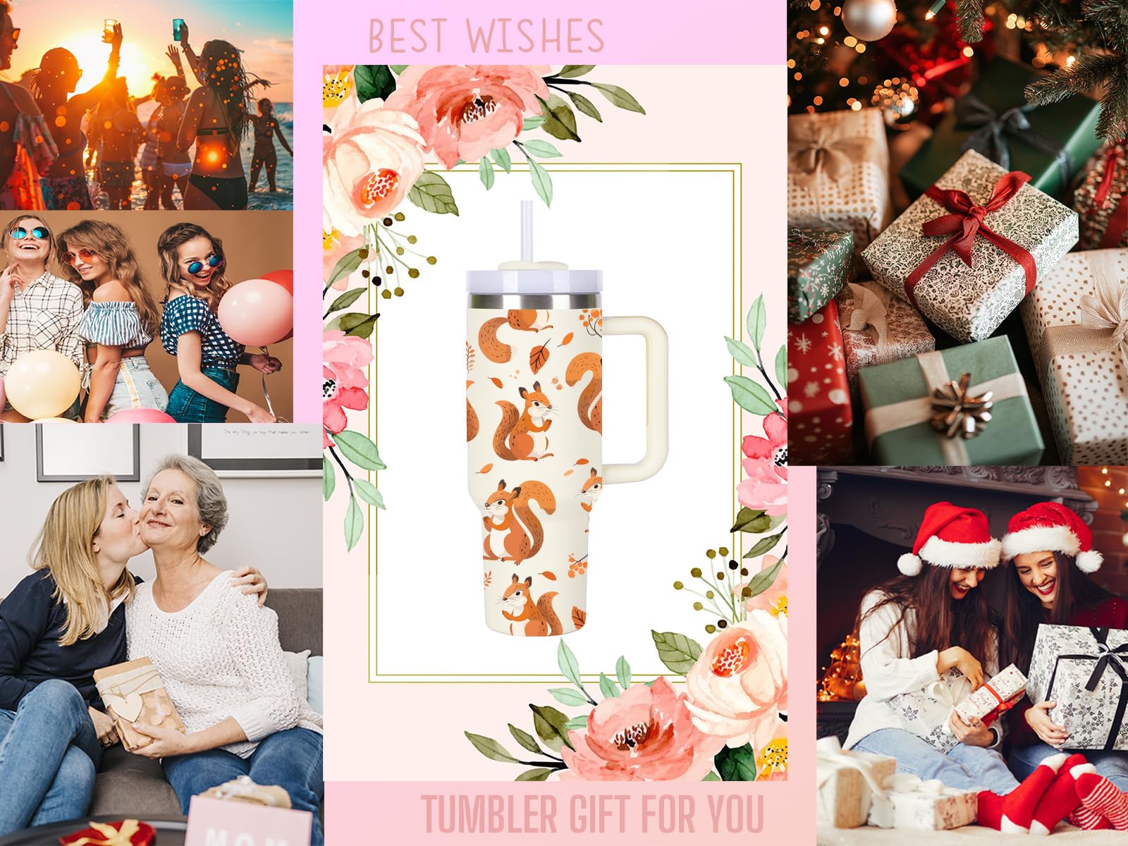 momocici 40oz Squirrels Tumbler with Handle Gifts for Women.Squirrel Lover Cups Tumbler Gifts for Women.40 oz Birthday Christmas Squirrel Cup Tumblers for Squirrels Lover.