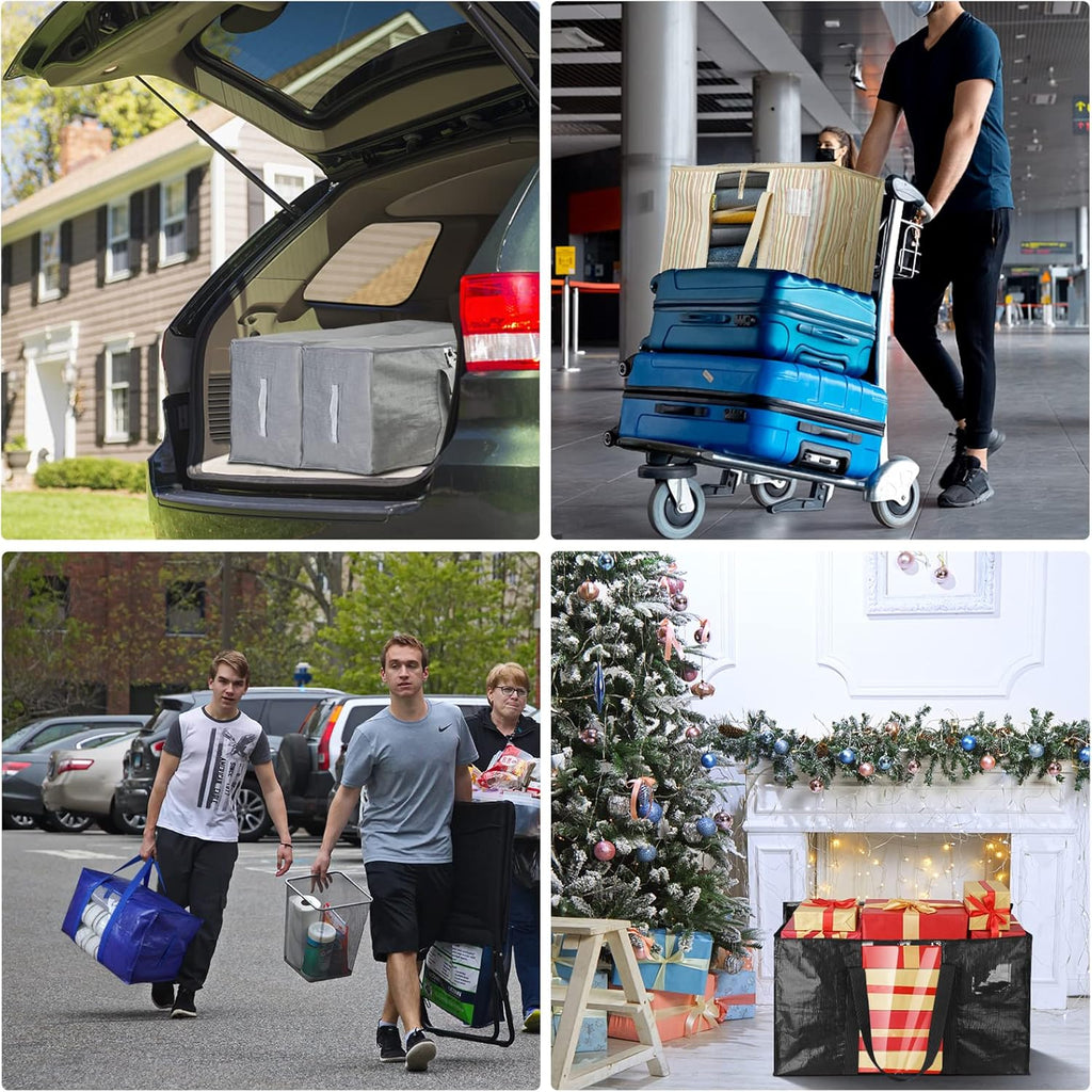BALEINE 6-Pack Oversized Moving Bags - Heavy-Duty Storage Totes with Reinforced Handles | Gray w/Window
