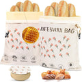 Beeswax Bread Bags (2026 New Upgrade) 2-Pack Reusable Bread Bags for Homemade Bread Sourdough,17"×13"100% Linen Moisture-proof Lined XL Beeswax Bread Bag with Buckle&1Bowl Covers,Keeps Fresh Longer