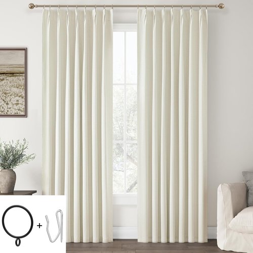 ChrisDowa Ivory Pinch Pleated Blackout Linen Curtains - 84 Inches Long | Thermal Insulated Drapes for Living Room & Bedroom