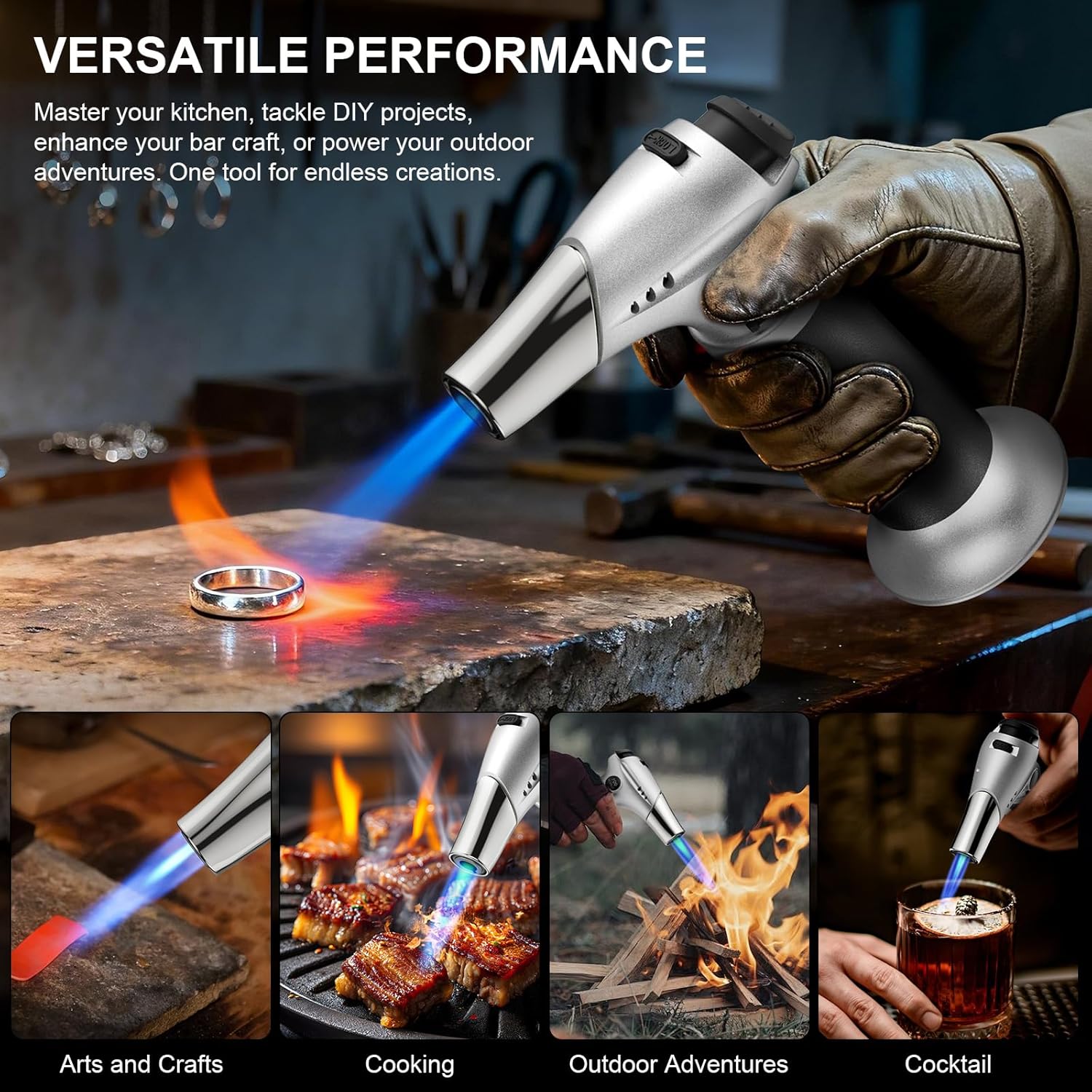 TBTEEK Butane Torch - Adjustable Flame Kitchen Torch with Safety Lock for Cooking & Baking | Ideal for BBQ, Brulee, DIY Soldering