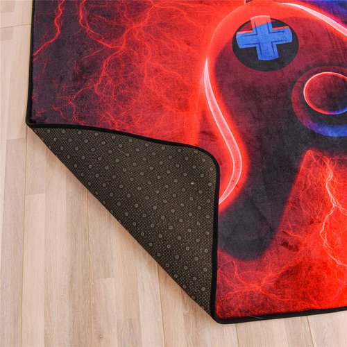 Meeting Story Gamer Gaming Area Rug Tie Dye Lightnings Gamepad Rug Games Console Action Buttons Print Carpet Indoor Floor Sofa Rugs for Kids Bedroom Living Room Game Room Decor(Red-Blue,5×8 Feet)