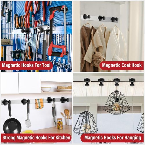 Buelkmag Magnetic Hooks - 150Lb Strong Wreath Hanger for Cruise Cabins & Classrooms | 3 Pack, Black