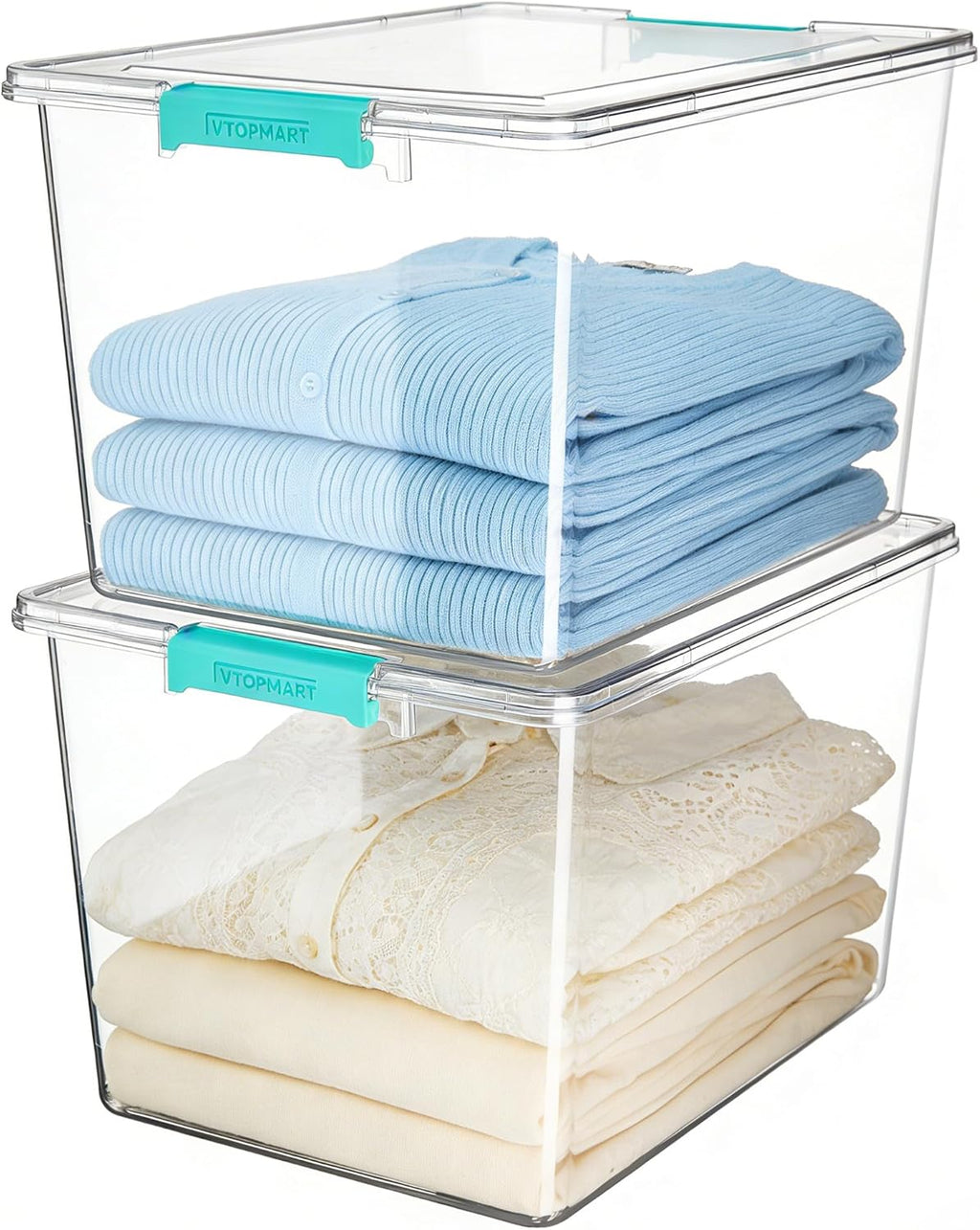 Vtopmart 72 QT Crystal Clear Storage Bins - 2 Pack with Lids | Stackable Plastic Totes for Closet Organization