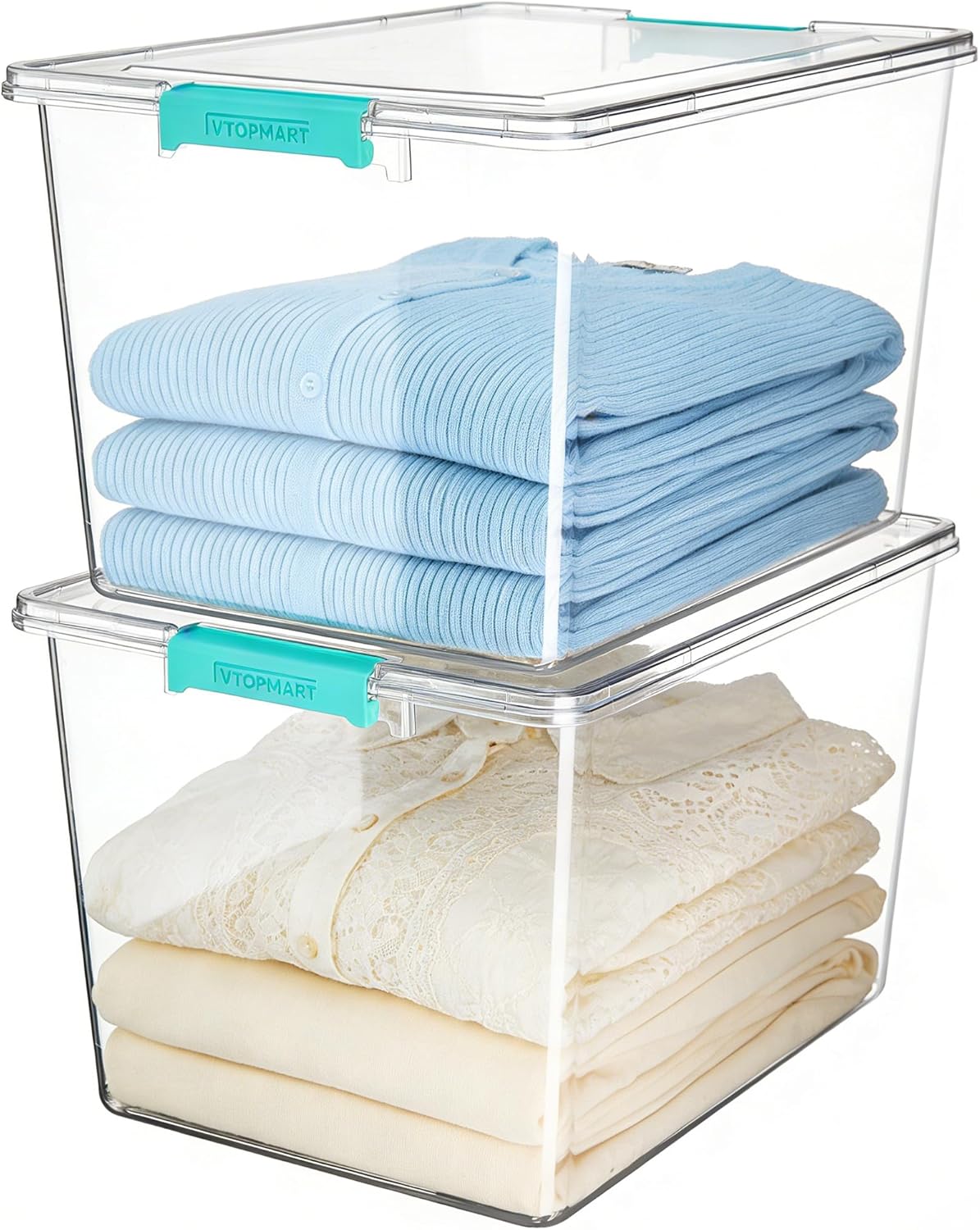 Vtopmart 72 QT Crystal Clear Storage Bins - 2 Pack with Lids | Stackable Plastic Totes for Closet Organization