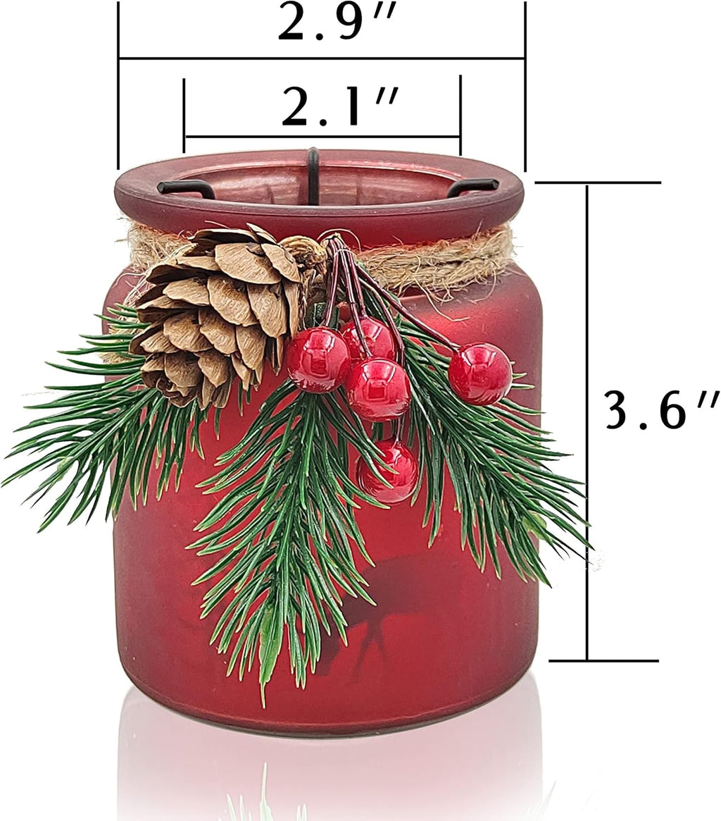 SHMILMH Christmas Candle Holders - Set of 6 Glass Tealight Votive Holders for Festive Table Centerpieces | Red & Green