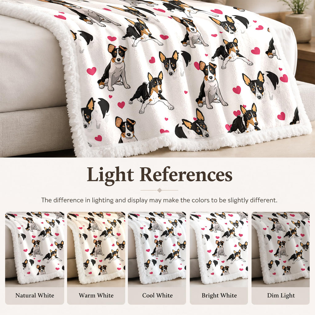 BlessLiving Rat Terrier White Throw Blanket with Dense Black Dog Patterns Sherpa Fleece Blanket Couch Bed, Soft Cozy Warm Pet Blankets for Puppy Lovers Pink Heart Cute Animal Print Gift 50x60 Inches