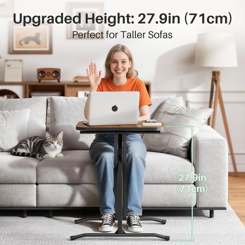 Kitstorack Set of 2 No-Assembly Folding Table, TV Trays with Rounded Metal Edges, Extra Tall and Large Snack Sofa Side End Table for Eating on Couch or Bed, Portable Dinner and Laptop Table, Brown