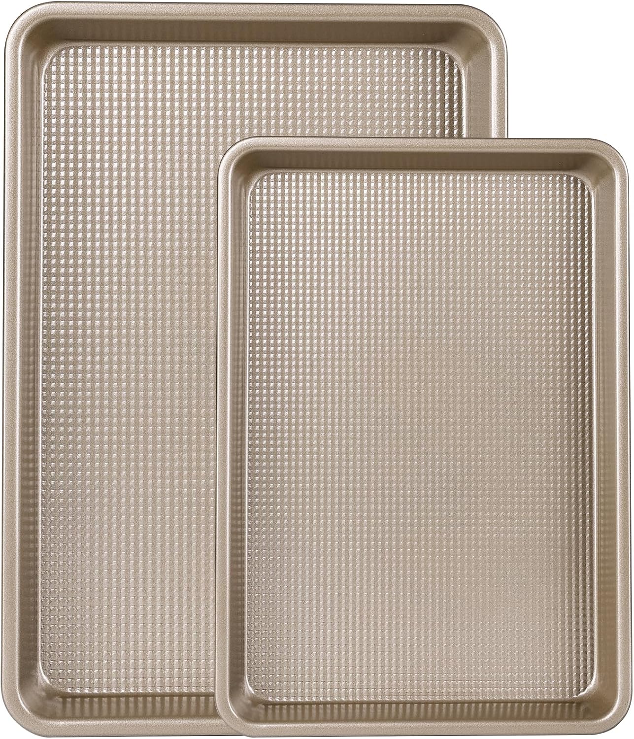 Skiennix Nonstick Baking Pan Set - Heavy Duty Cookie Sheets, 9x13in & 10x15in, Textured Gold Finish