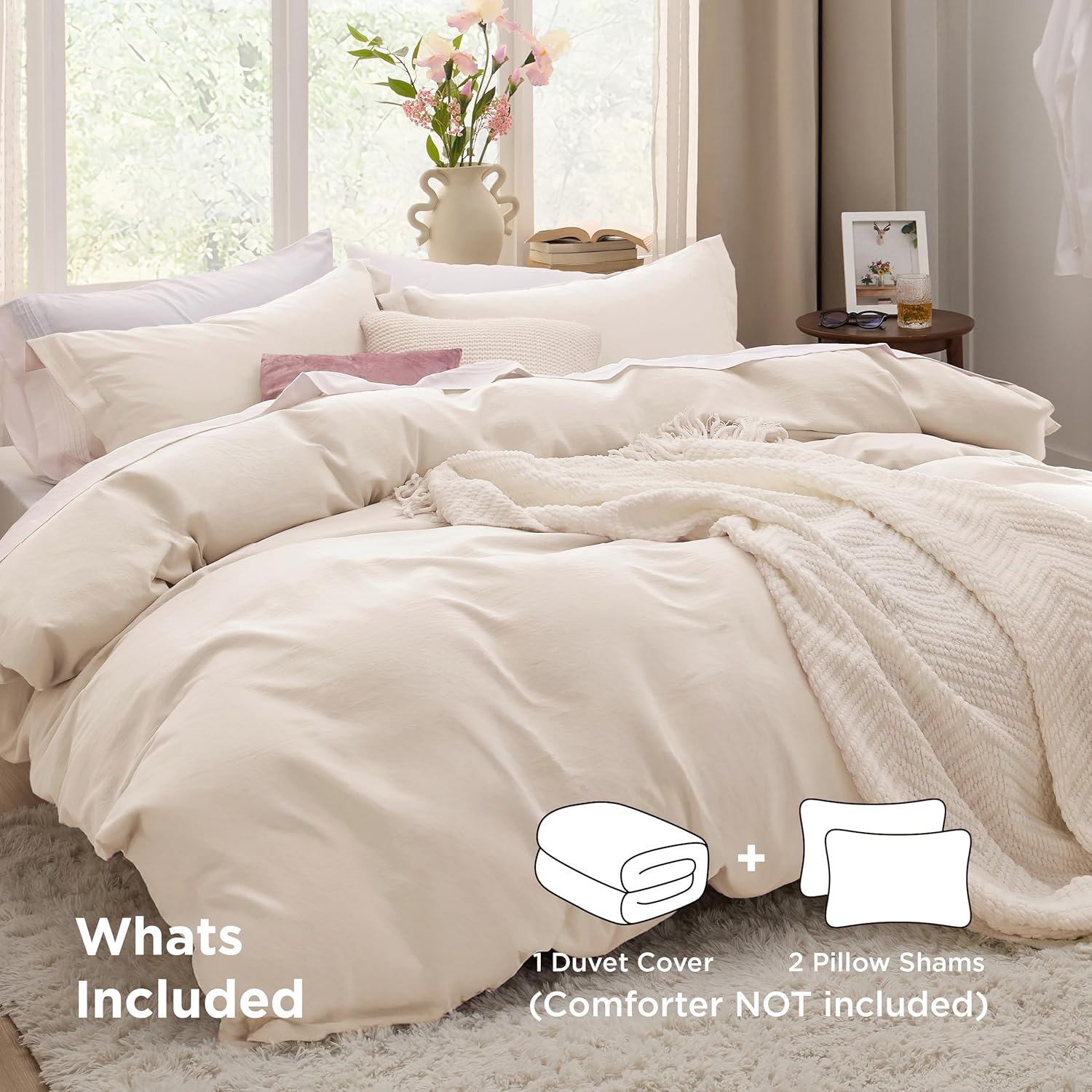 Bedsure Oat Milk Duvet Cover Set - King Size 3-Piece Extra Soft Cotton-Like Polyester Bedding, 104x90 Inches with Zipper Closure & 2 Pillow Shams