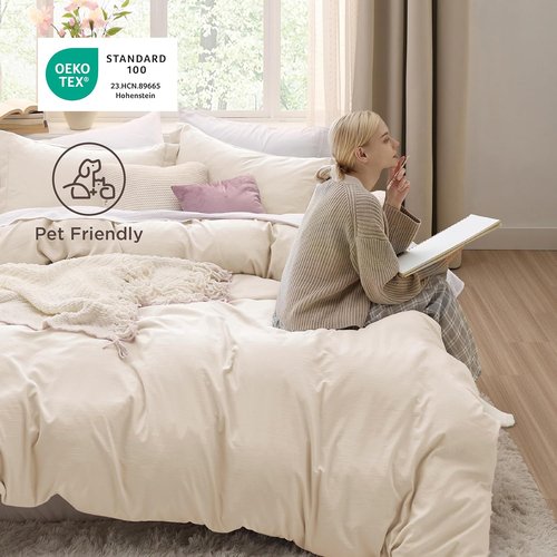 Bedsure Oat Milk California King Duvet Cover - Extra Soft Prewashed Cotton-Like Polyester Set, 104x98 Inches with Zipper Closure & 2 Pillow Shams